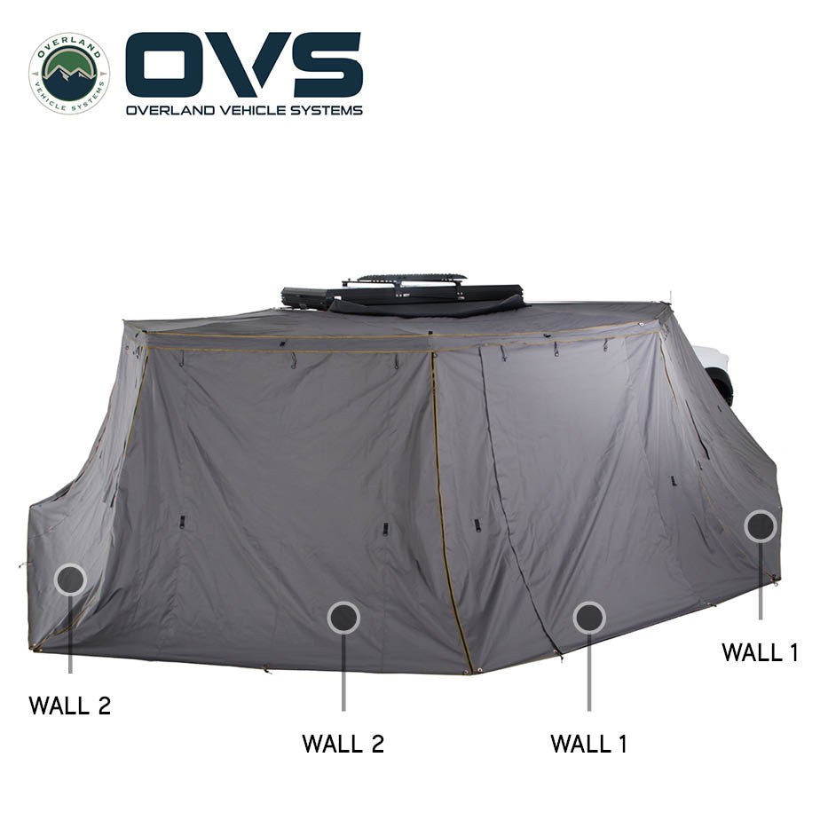 Overland Vehicle Systems HD Nomadic 270 - Awning, Wall 1, 2 & 3, Passenger Side, Grey Body, Green Trim & Black Travel Cover - 19549907