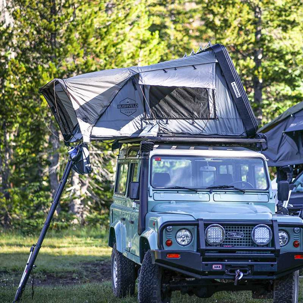 Overland Vehicle Systems HD Bushveld 2 - Cantilever Hard Shell Roof Top Tent, 2 Person, Grey Body & Green Rainfly - 18189901