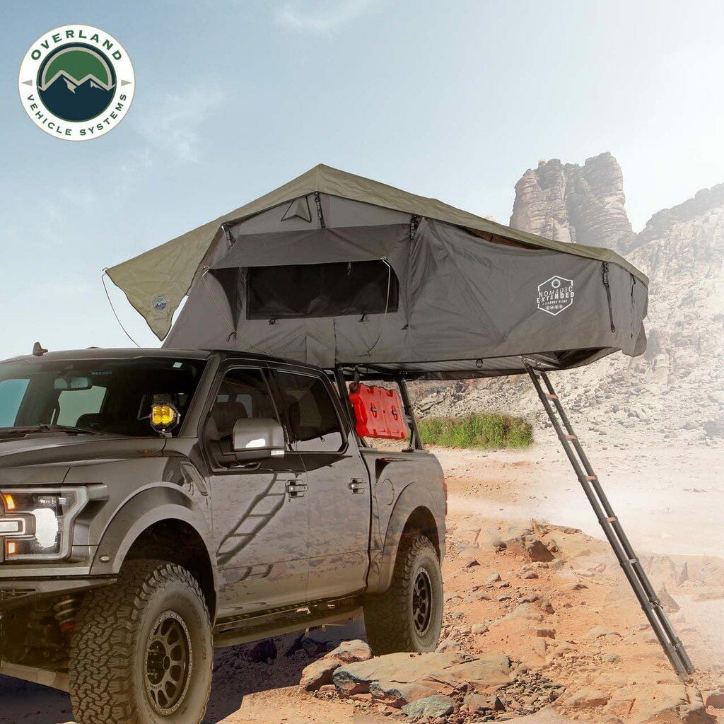 Overland Vehicle Systems HD Nomadic N3E - Soft Sided Roof Top Tent, 3 Person, Grey Body & Green Rainfly - 18339936