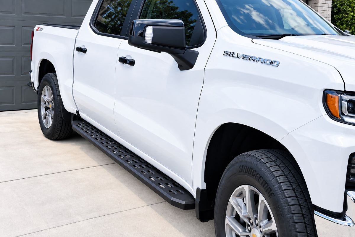 Go Rhino RB30: 2019-2026 Chevy Silverado/GMC Sierra Crew Cab Running Boards (Textured Black)