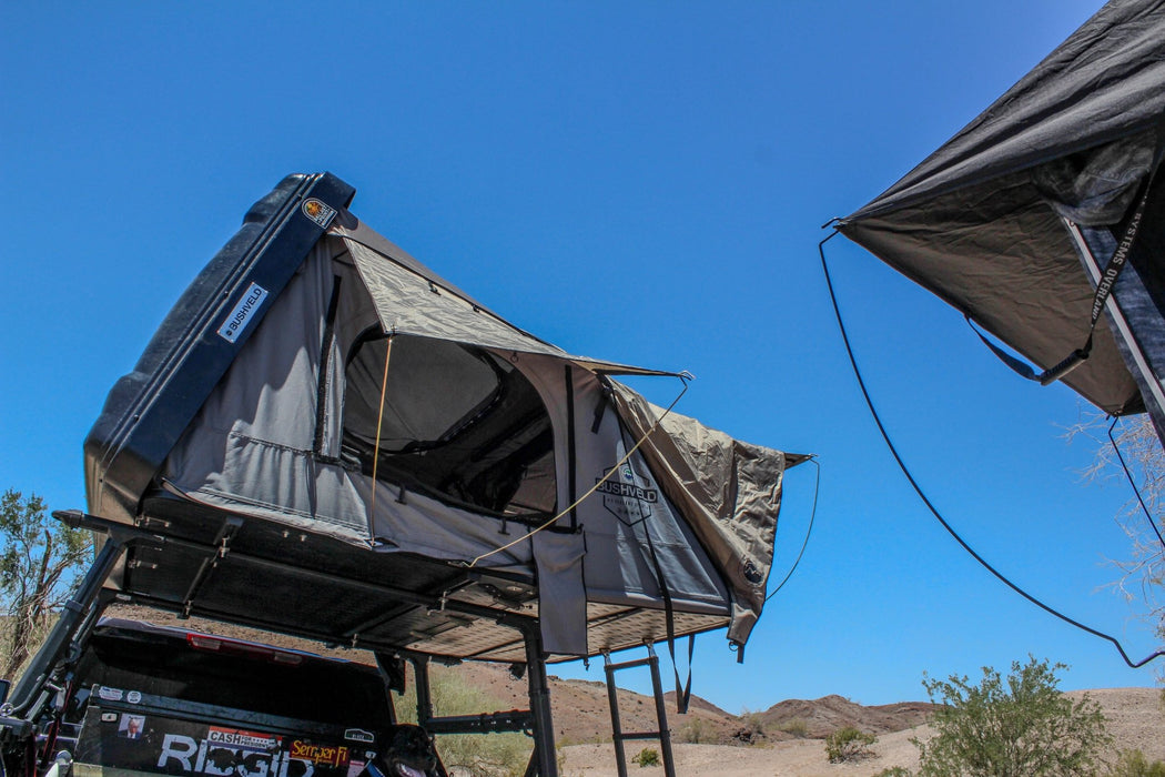 Overland Vehicle Systems HD Bushveld 4 - Cantilever Hard Shell Roof Top Tent4 Person, Grey Body & Green Rainfly - 18089901